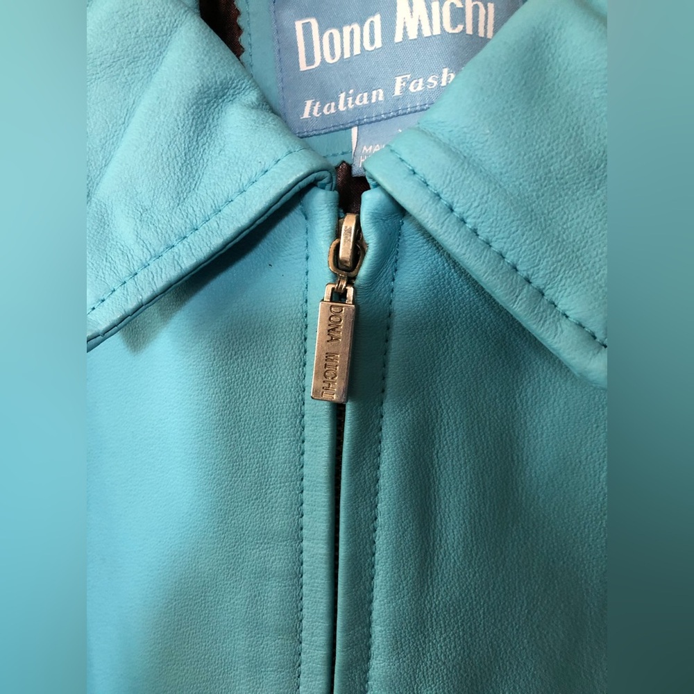 Vintage Y2K Turquoise Blue Italian Leather Moto Jacket W - Picture 4 of 9